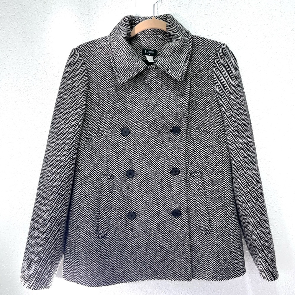 J. Crew Monochrome Herringbone Pea Coat